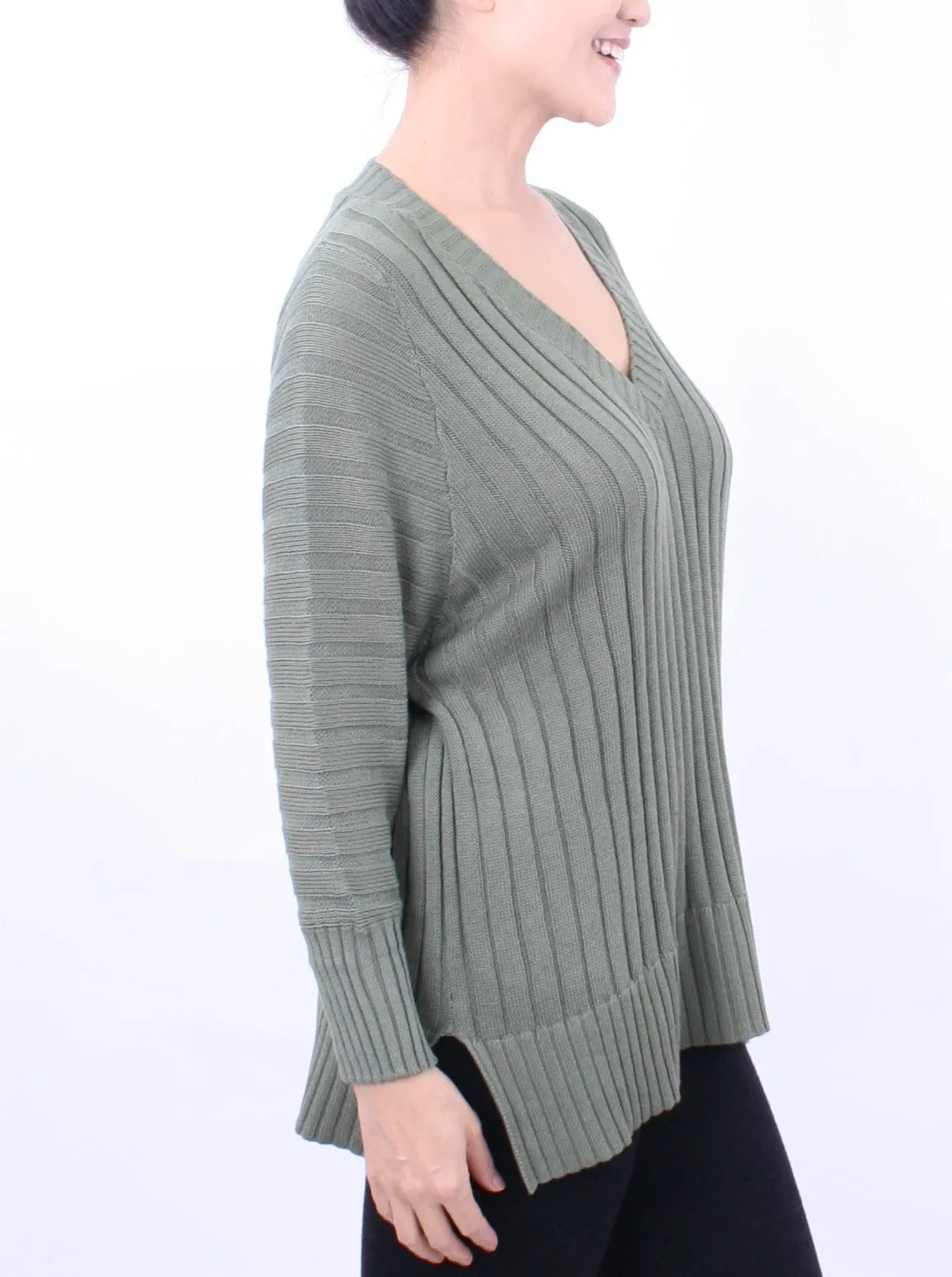 Ribbed V Neck Pullover