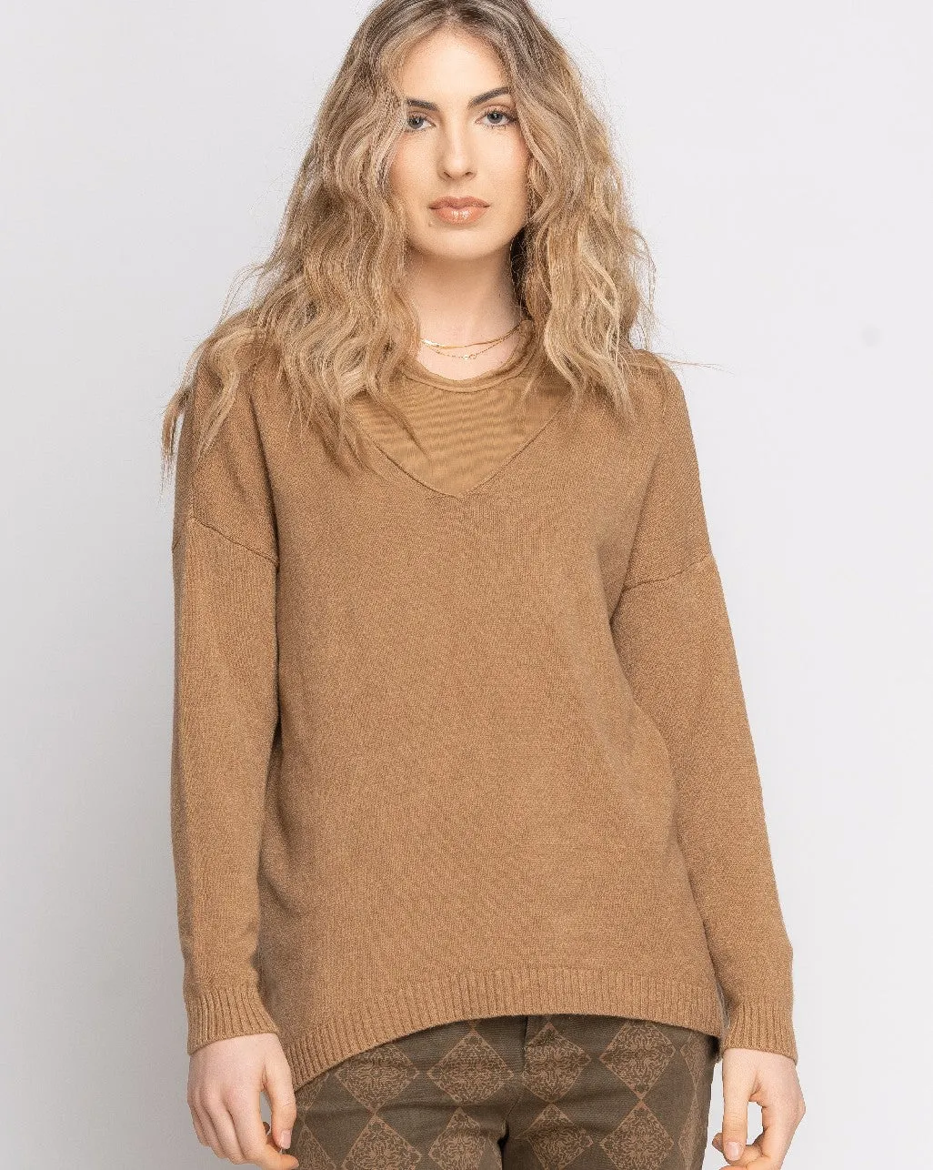 Rolled Cuffed V-Neck Sweater