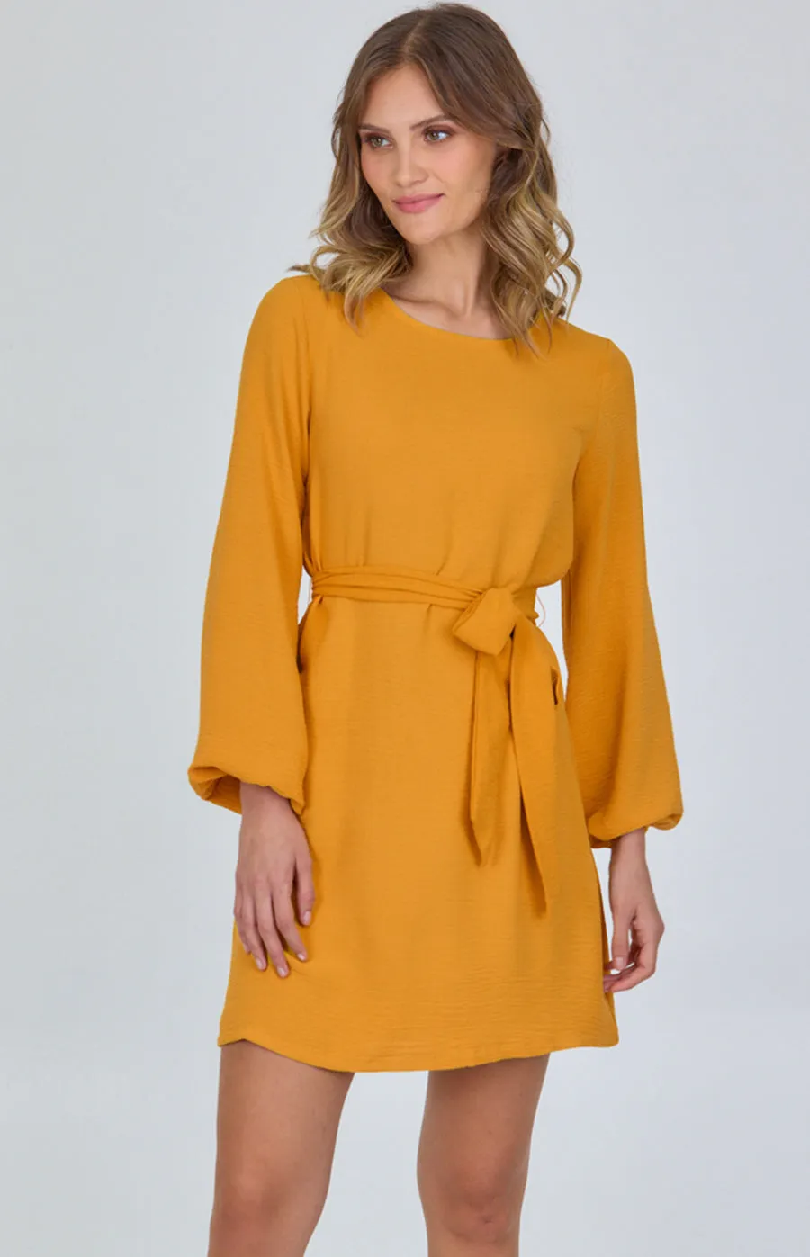 Round Neckline Long Sleeve Shift Dress