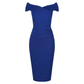 Royal Blue Cap Sleeve Crossover Top Bardot Wiggle Pencil Dress