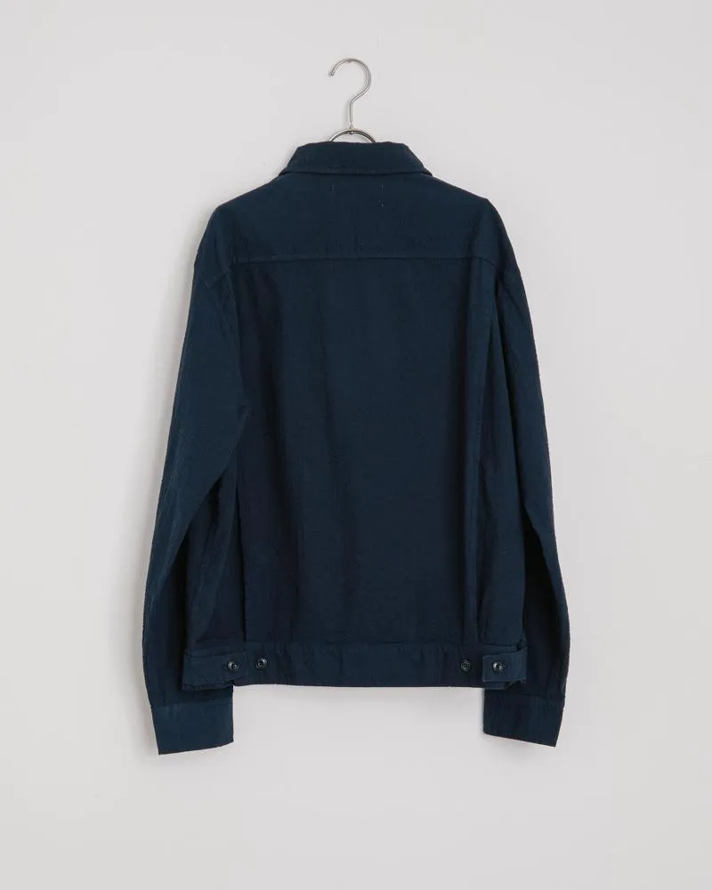 Seersucker Zip Jacket in Navy