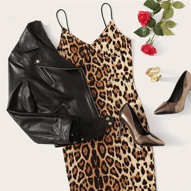 Sexy Flash Ladies' Leopard Print Backless Sleeveless Skinny Dress For Party Club