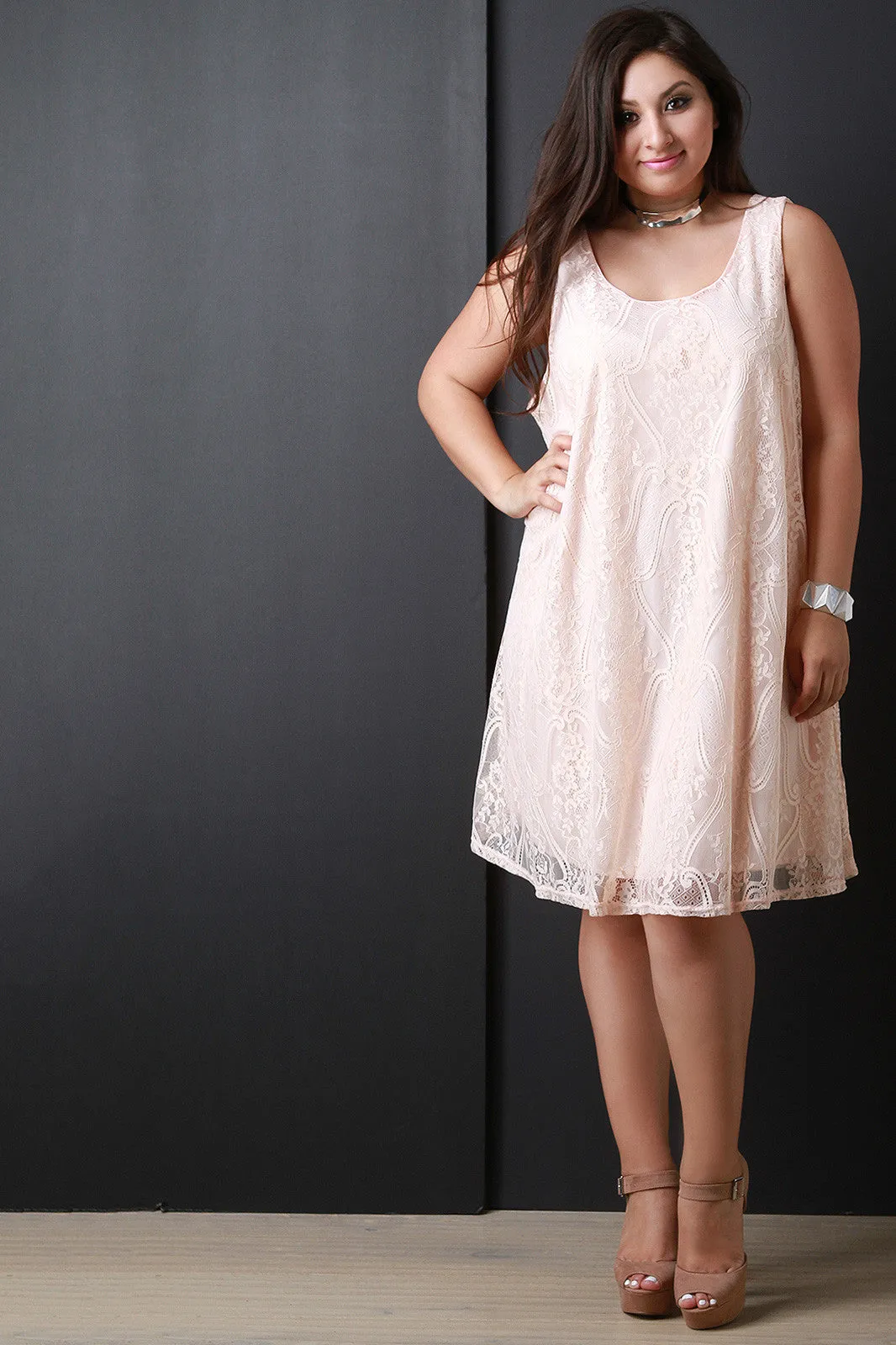 Sleeveless Lace Shift Dress