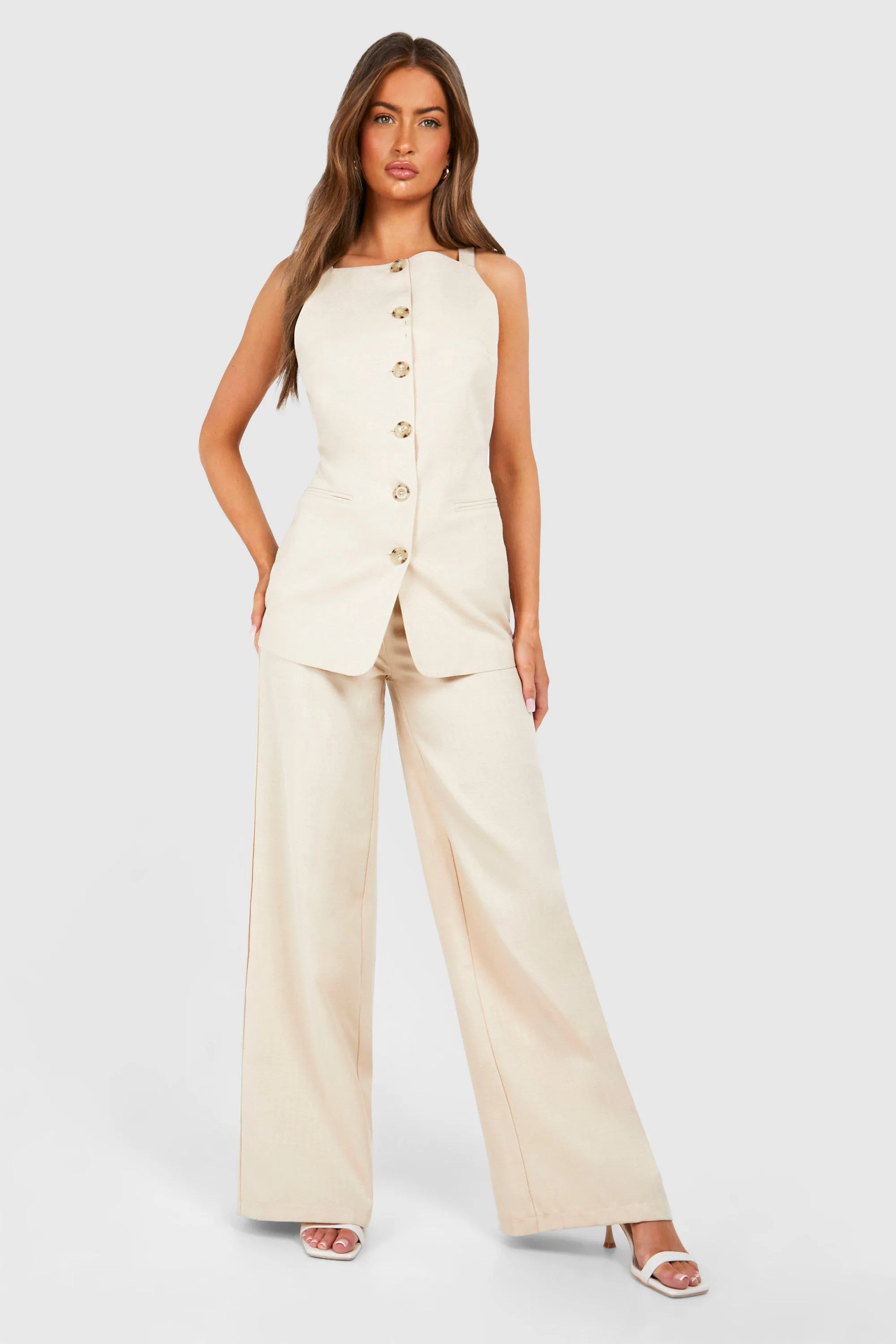 Straight Cut Textured Tailored Trousers