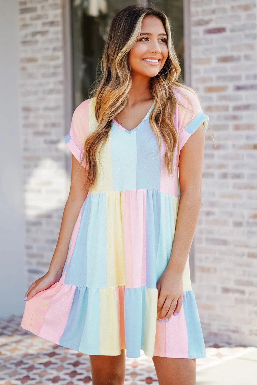 Striped Tiered Mini Dress