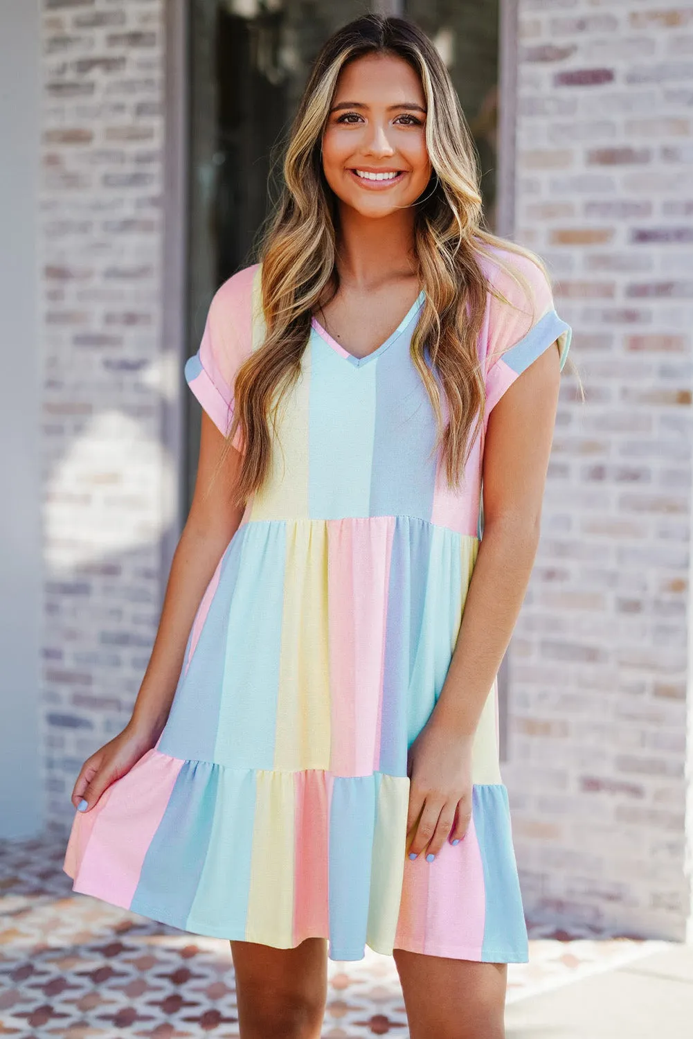 Striped Tiered Mini Dress