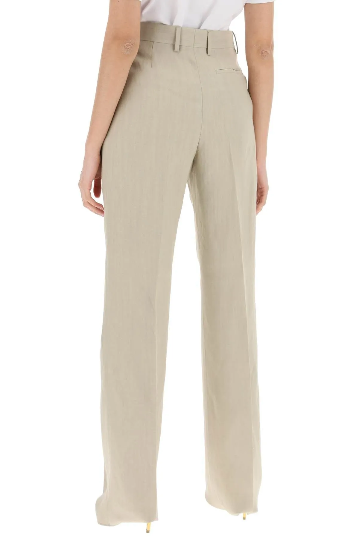 TAILORED STRAIGHT LEG LINEN BLEND TROUSERS