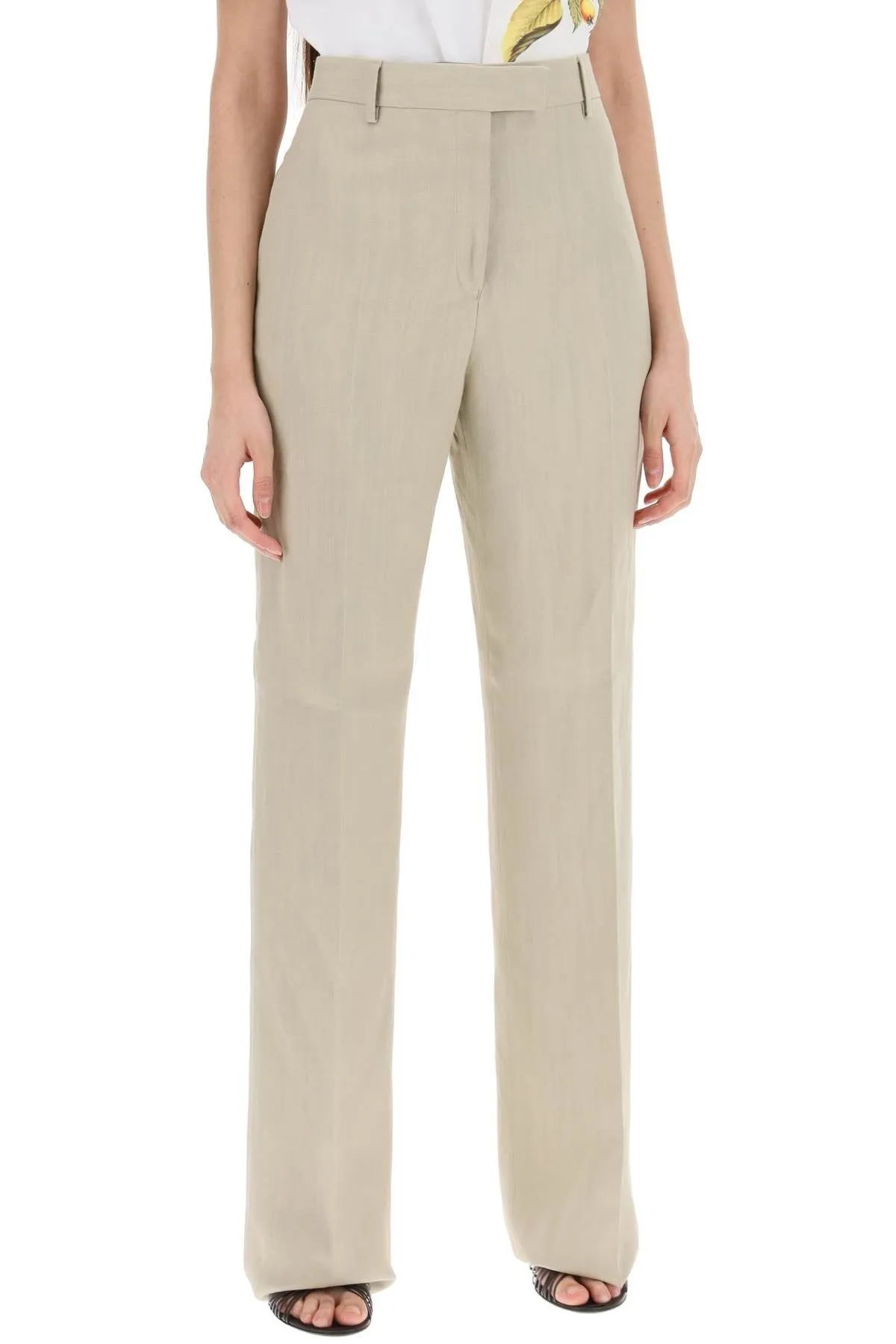 TAILORED STRAIGHT LEG LINEN BLEND TROUSERS