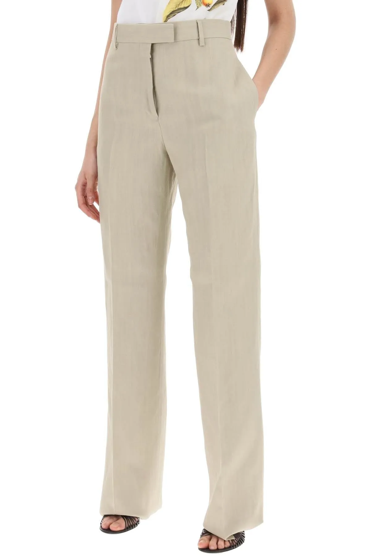 TAILORED STRAIGHT LEG LINEN BLEND TROUSERS