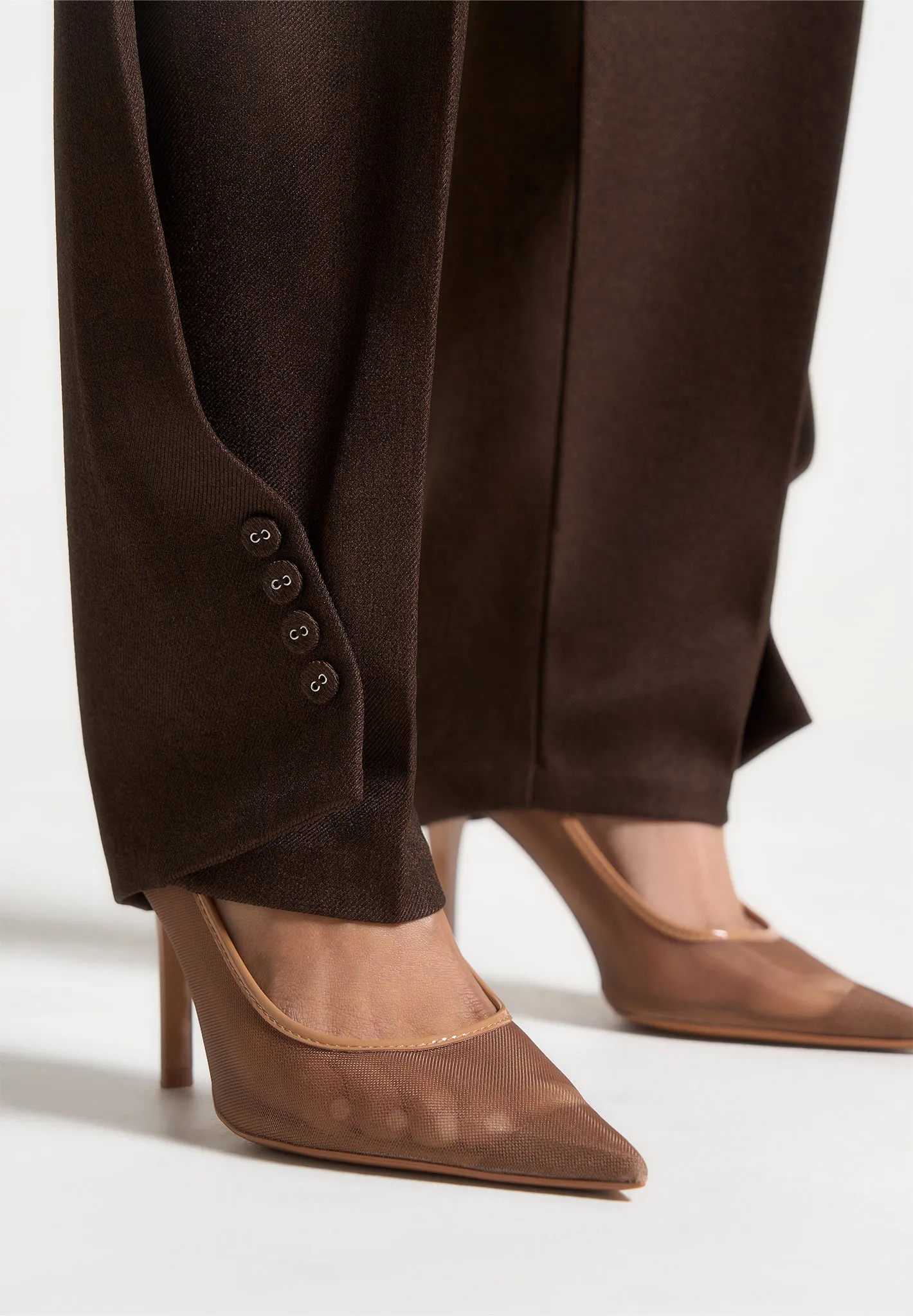 Twist Leg Tailored Trousers - Brown