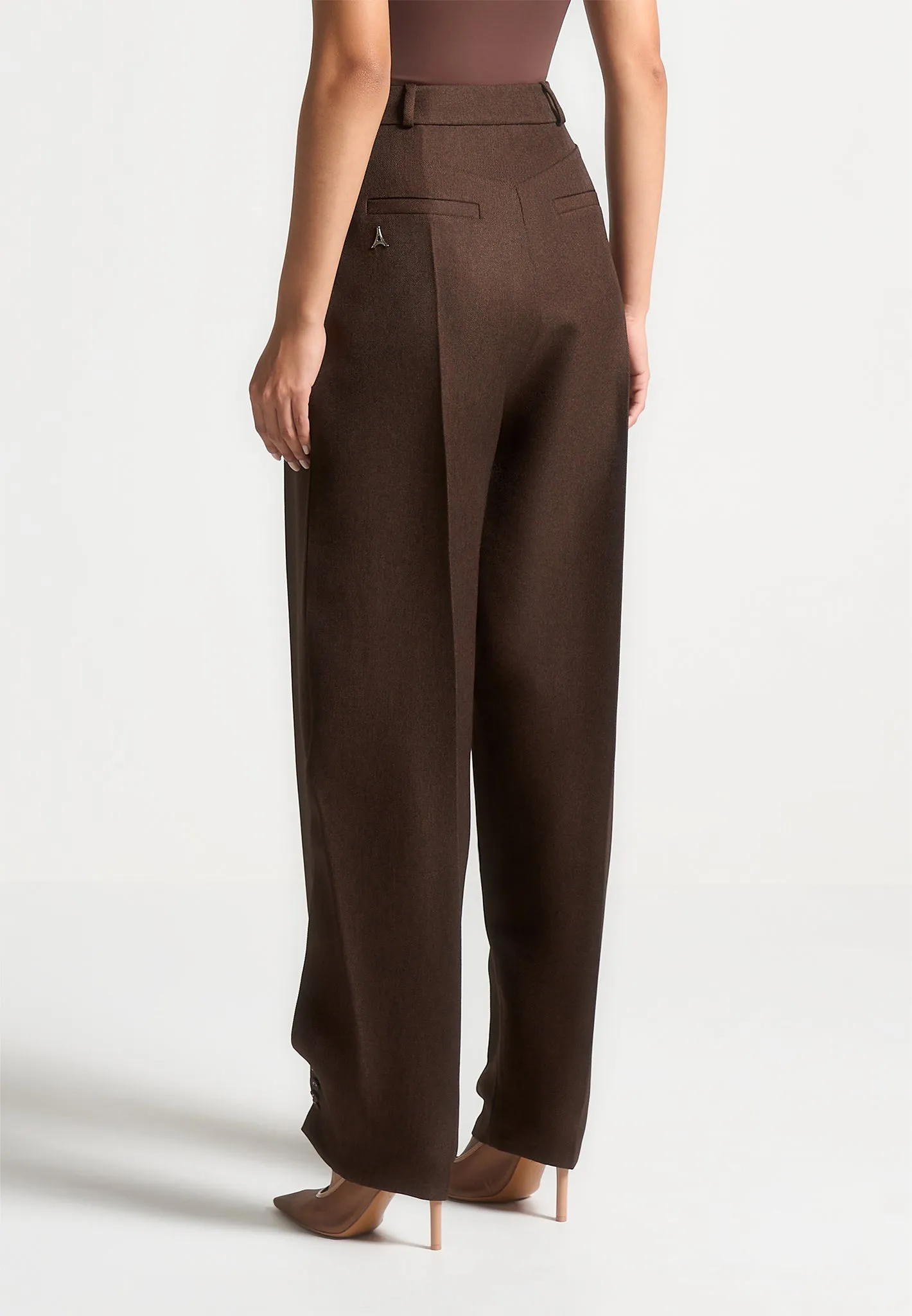 Twist Leg Tailored Trousers - Brown