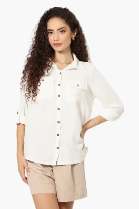 Urbanology Roll Up Sleeve Button Down Shirt - White