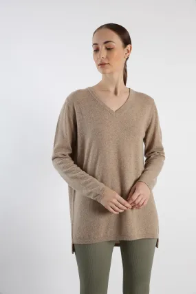 V Neck Pure cashmere Sweater - Sand