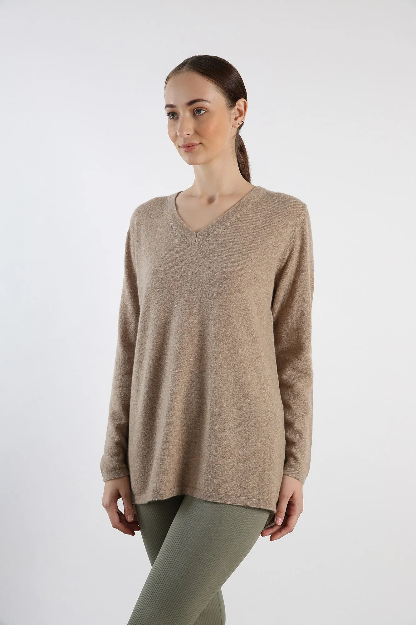 V Neck Pure cashmere Sweater - Sand