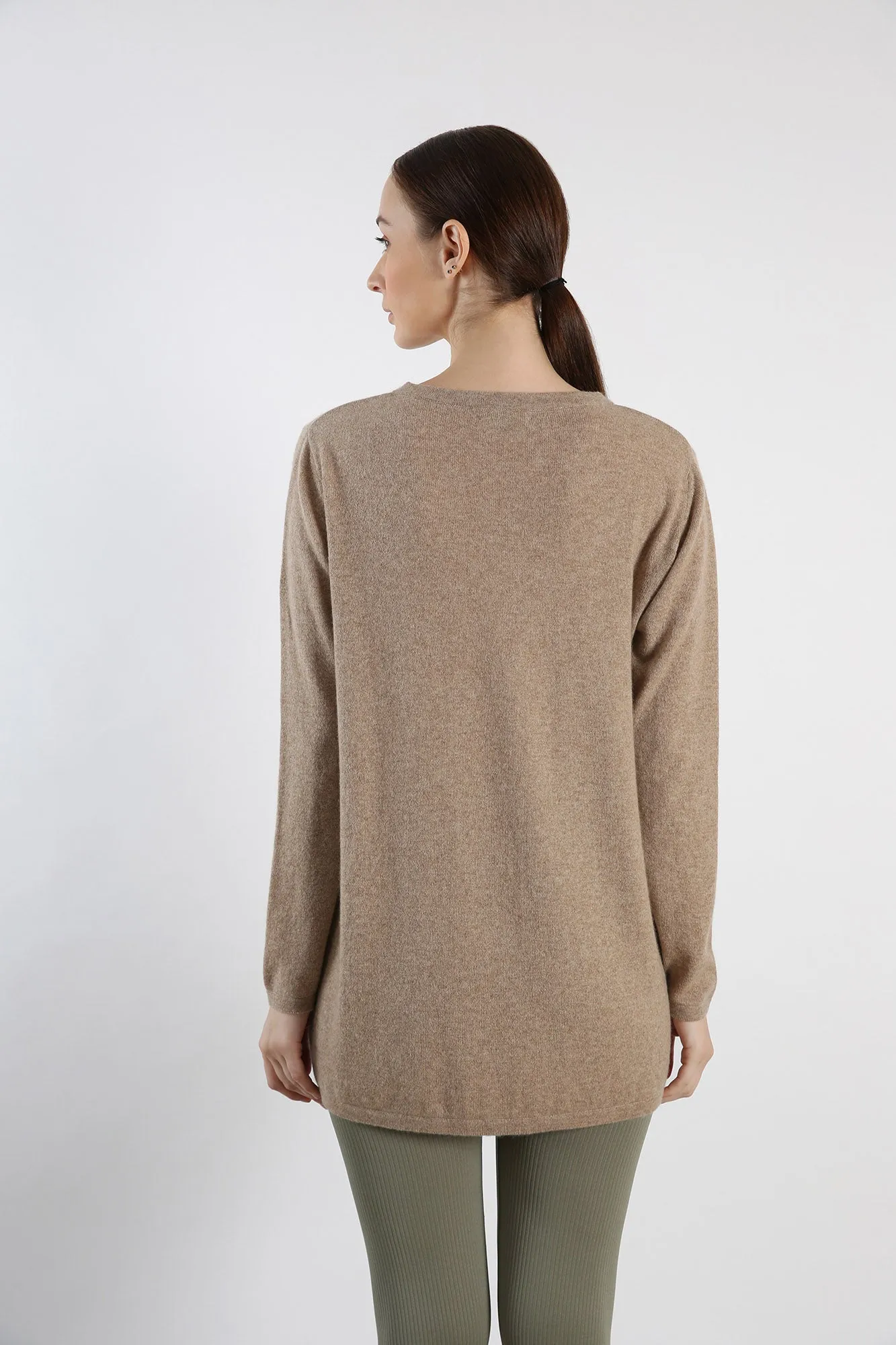 V Neck Pure cashmere Sweater - Sand