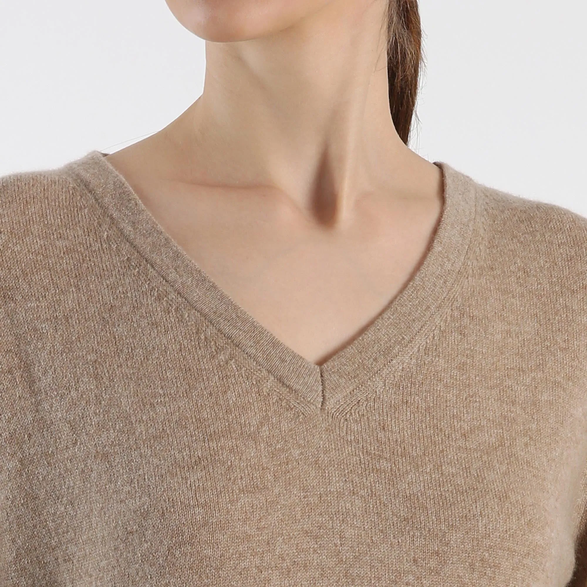 V Neck Pure cashmere Sweater - Sand