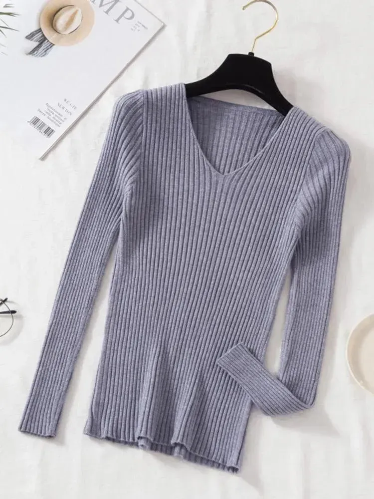 V-Neck Women Pullover Sweater