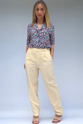 Vintage 80s Summer Pastel Yellow High Waisted Tailored Trousers