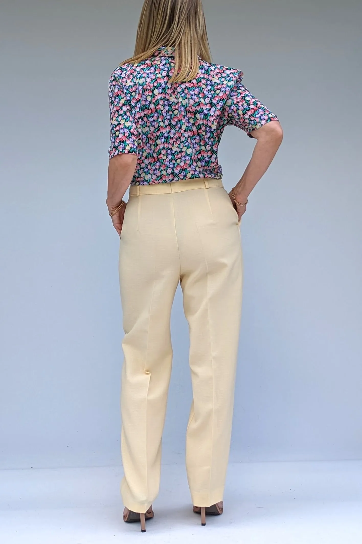 Vintage 80s Summer Pastel Yellow High Waisted Tailored Trousers