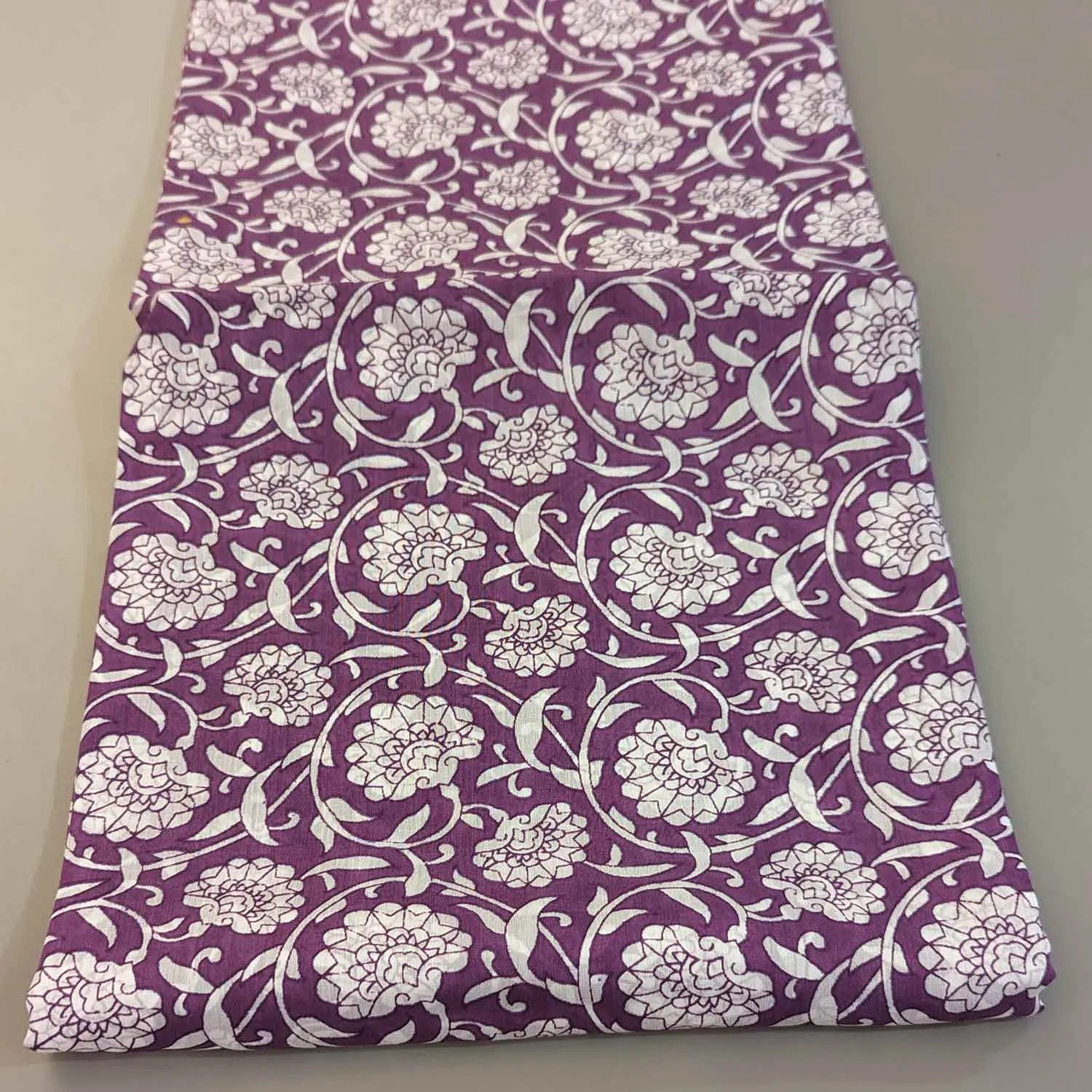 Violet & White Floral Viscose Muslin Silk Fabric