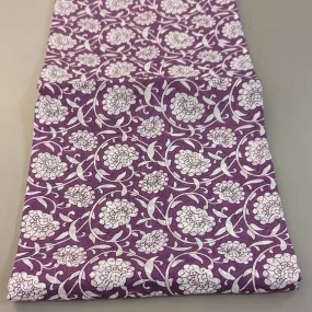 Violet & White Floral Viscose Muslin Silk Fabric