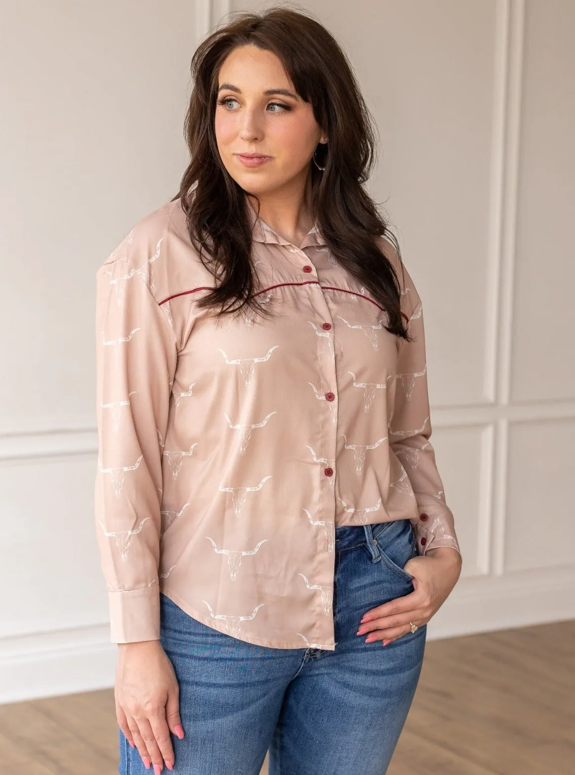 Western Button Up, Beige