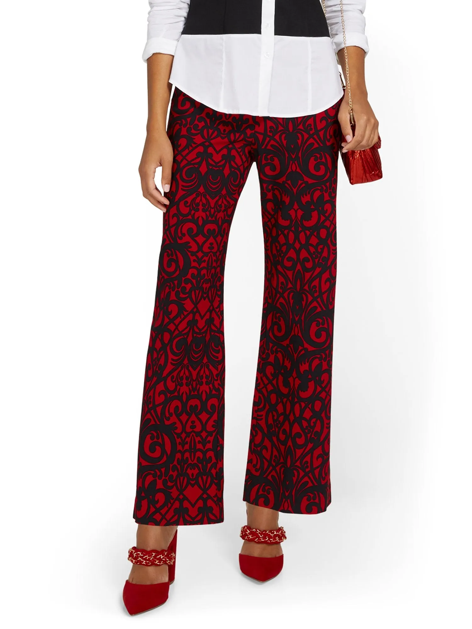 Whitney High-Waisted Pull-On Printed Wide-Leg Pant