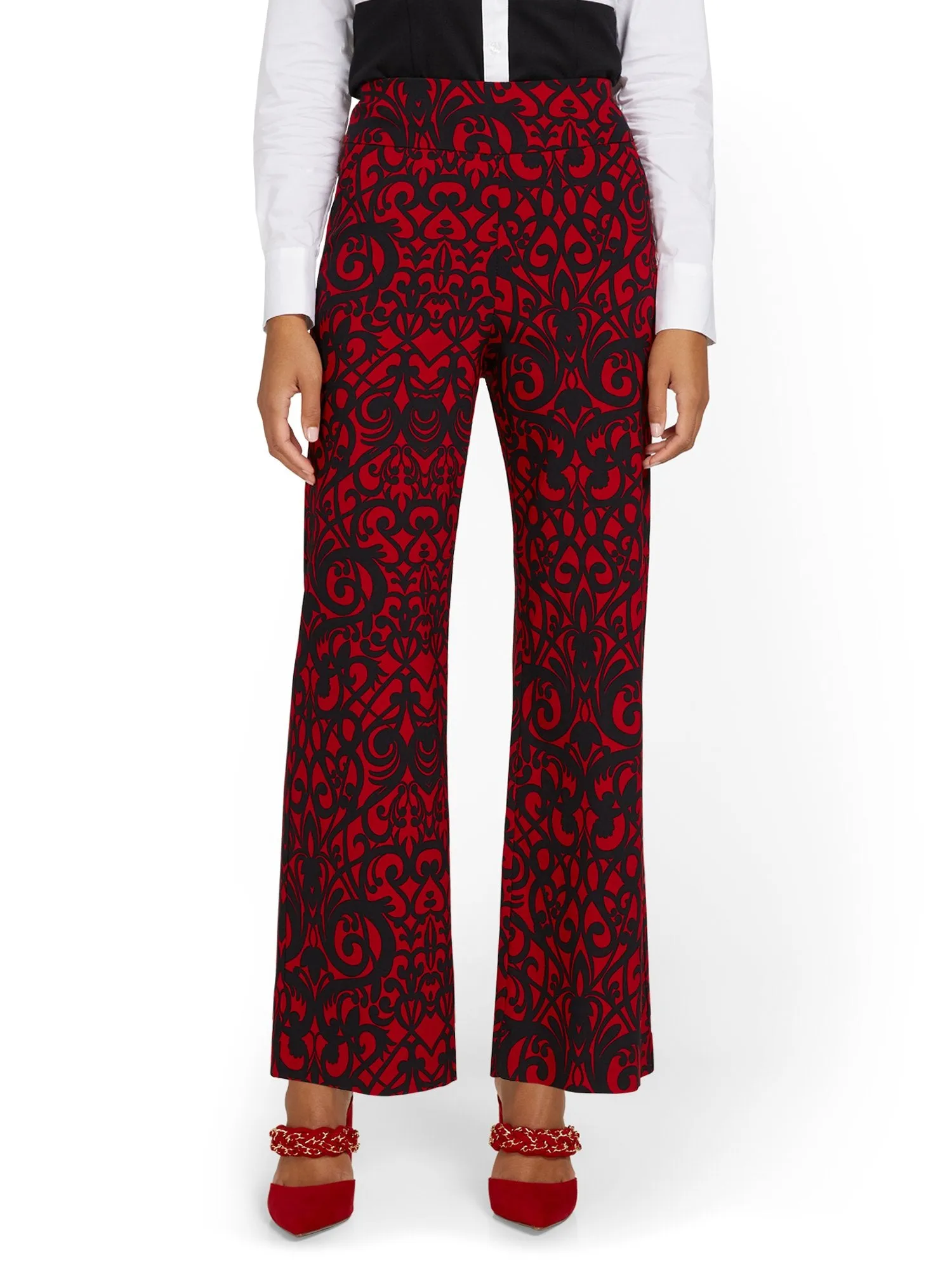 Whitney High-Waisted Pull-On Printed Wide-Leg Pant