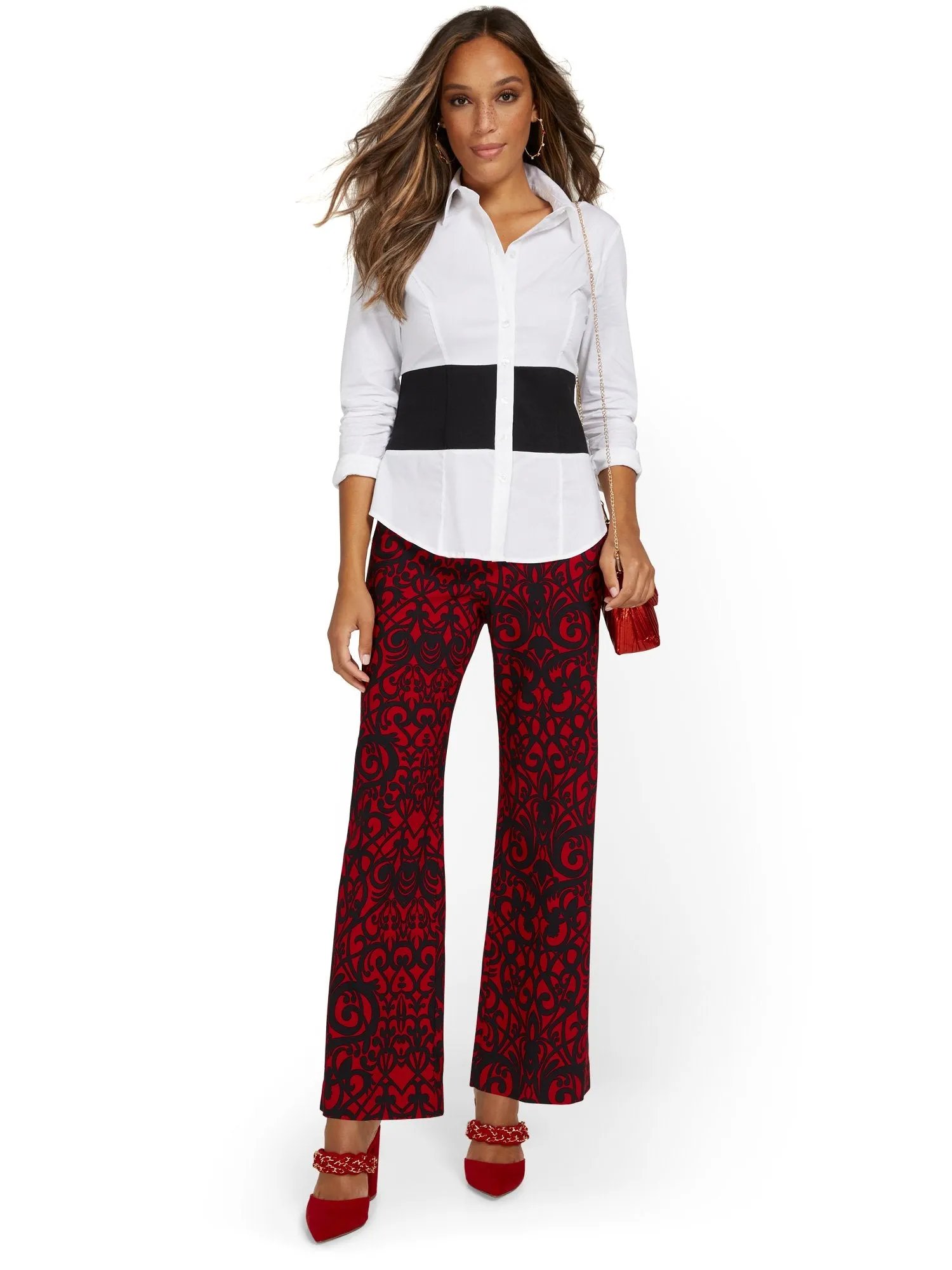 Whitney High-Waisted Pull-On Printed Wide-Leg Pant