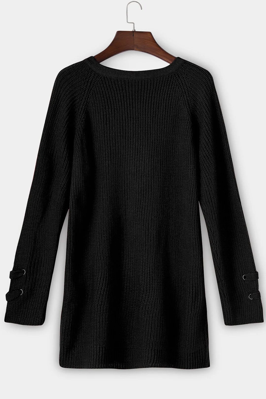 Wholesale Black V-Neck Long Sleeve Lace-Up Sweaters