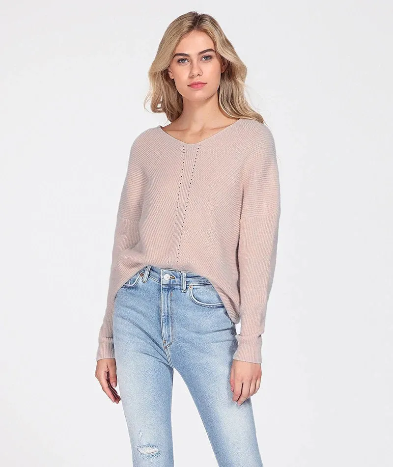 Women's Autumn/Winter Knitted V-Neck Cashmere Pullover