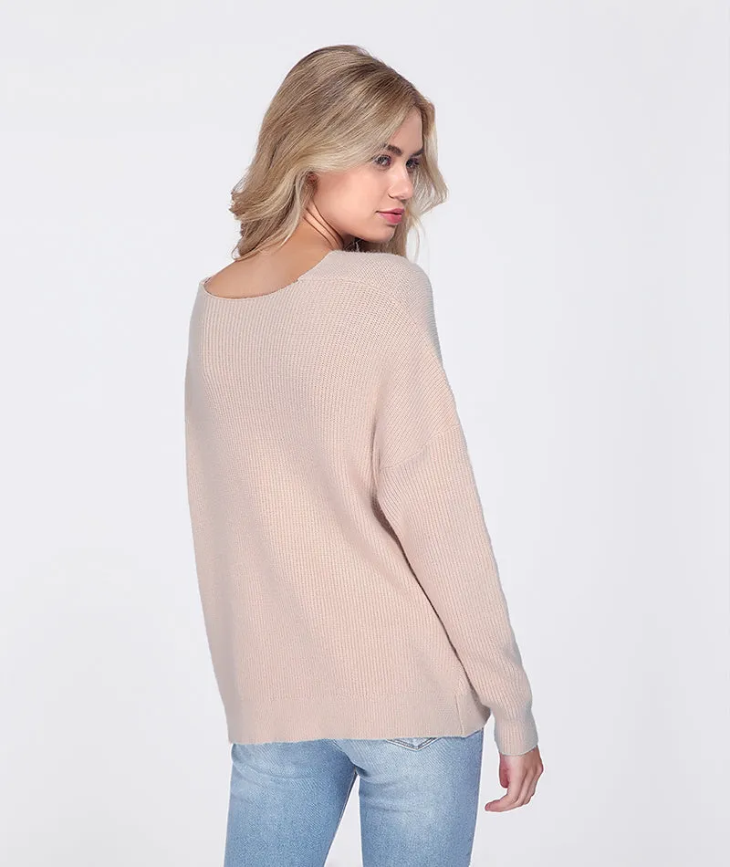 Women's Autumn/Winter Knitted V-Neck Cashmere Pullover