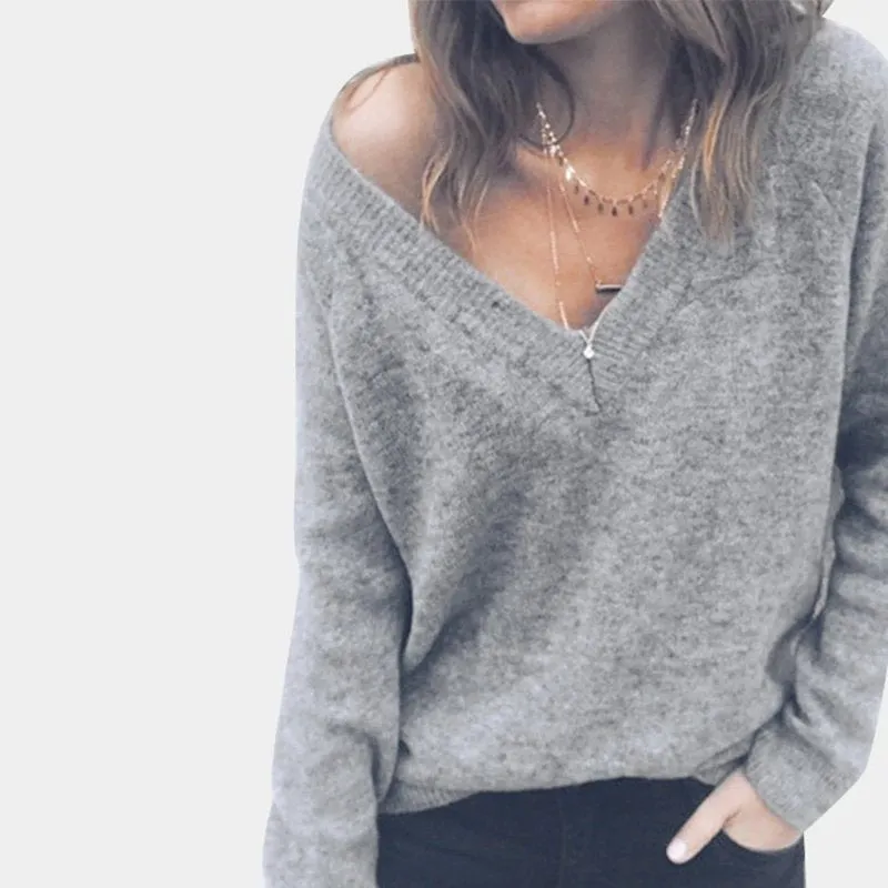 Women's Autumn/Winter V-Neck Knitted Pullover