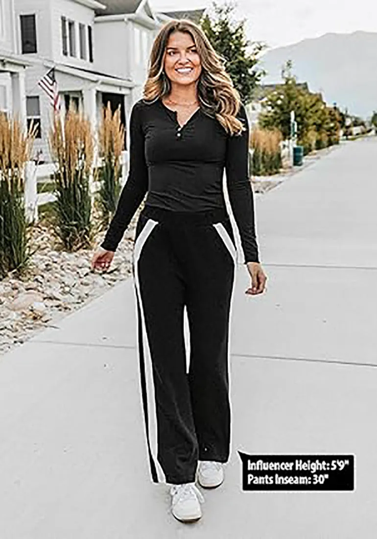 Women's Casual Elastic Waist Pants High Waisted Full Length Relaxed Fit Stretch Wide Leg Sports Wear