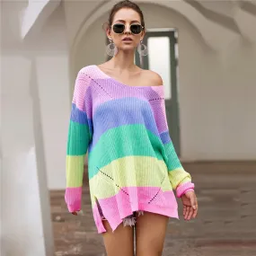 Women's Casual Striped V-Neck Long-Sleeved Sweater