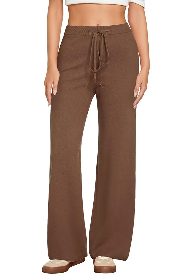 Women's Full-Length Wide Leg Stretch Casual Pants Elastic Waist Relaxed Fit