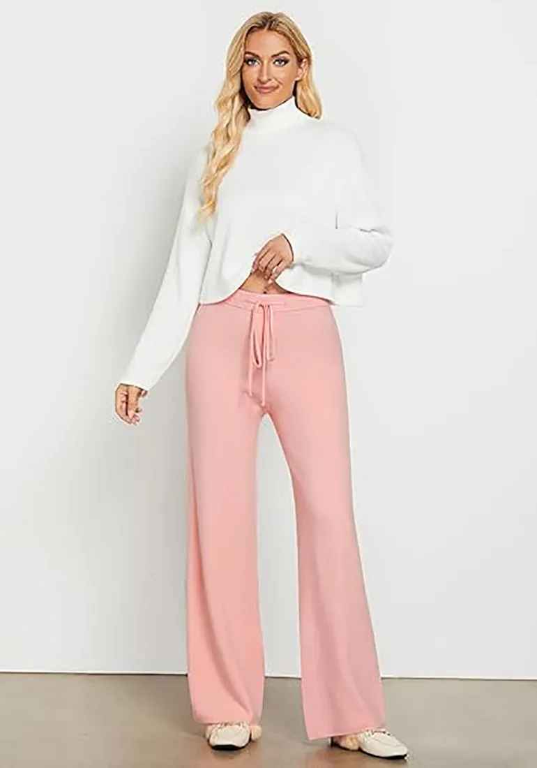 Women's Full-Length Wide Leg Stretch Casual Pants Elastic Waist Relaxed Fit