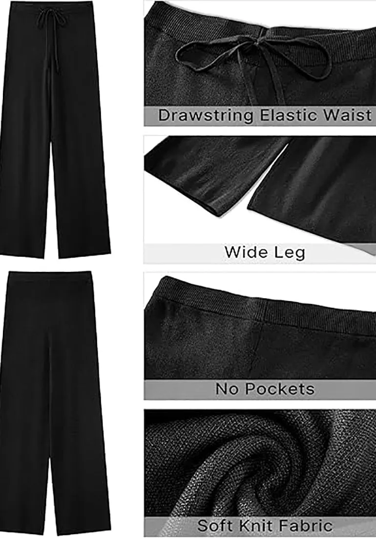 Women's Full-Length Wide Leg Stretch Casual Pants Elastic Waist Relaxed Fit