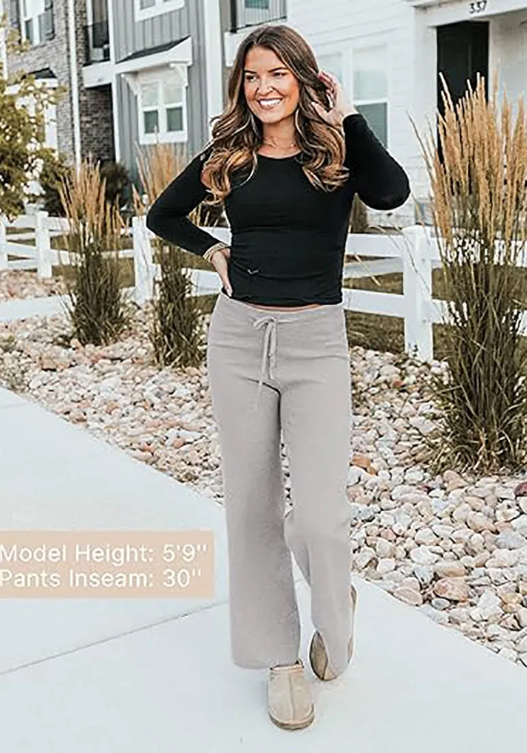 Women's Full-Length Wide Leg Stretch Casual Pants Elastic Waist Relaxed Fit