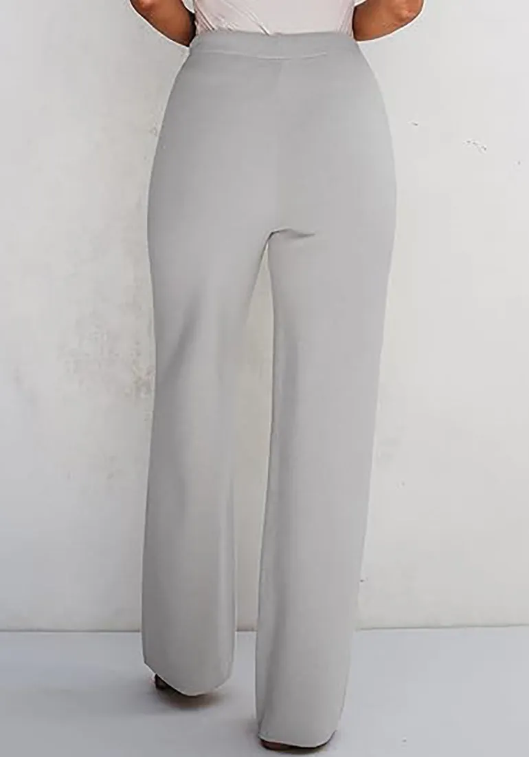 Women's Full-Length Wide Leg Stretch Casual Pants Elastic Waist Relaxed Fit