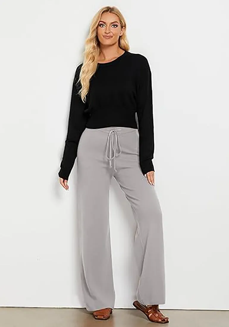 Women's Full-Length Wide Leg Stretch Casual Pants Elastic Waist Relaxed Fit