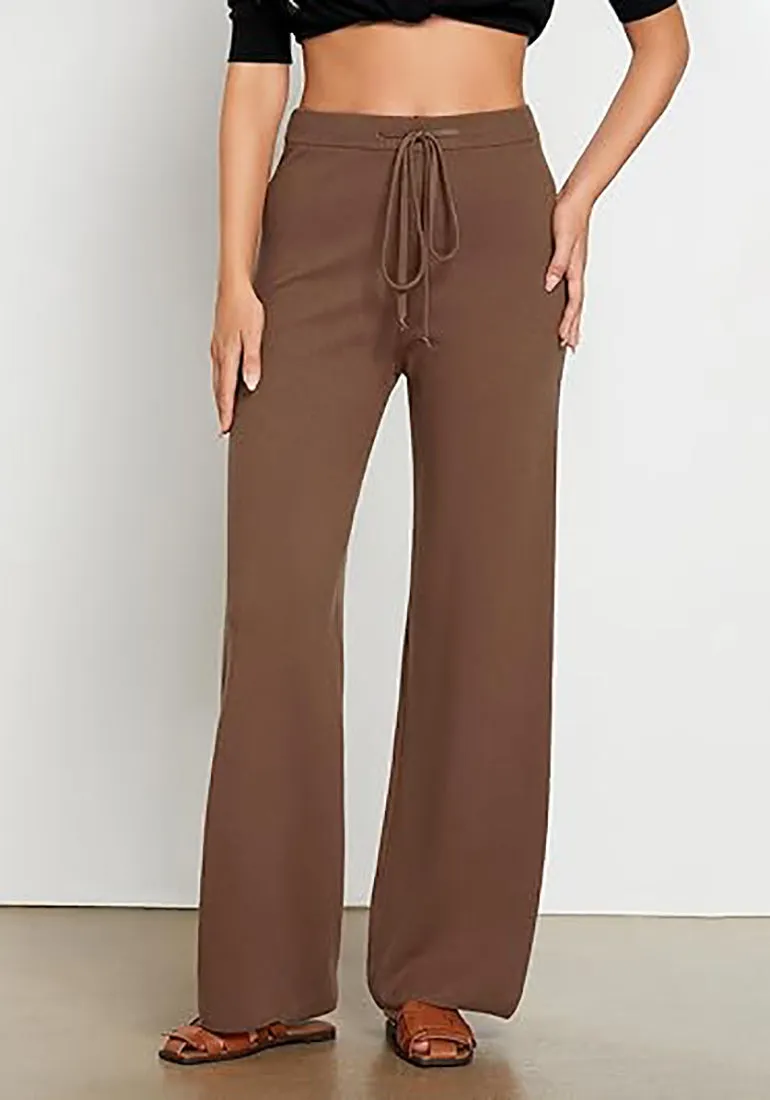 Women's Full-Length Wide Leg Stretch Casual Pants Elastic Waist Relaxed Fit