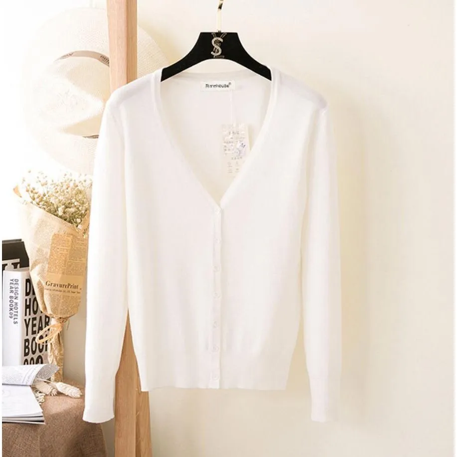 Women's Knitted Cardigan Coat Spring Autumn V-Neck Long Sleeved Sweater