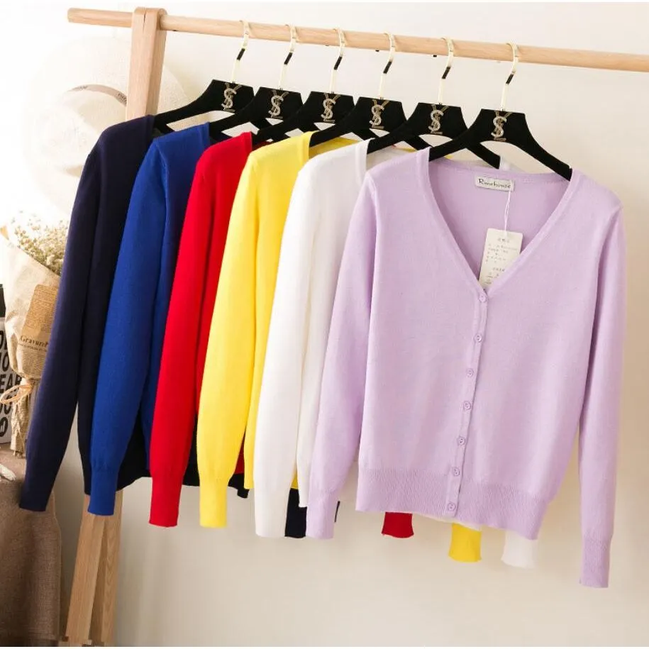 Women's Knitted Cardigan Coat Spring Autumn V-Neck Long Sleeved Sweater