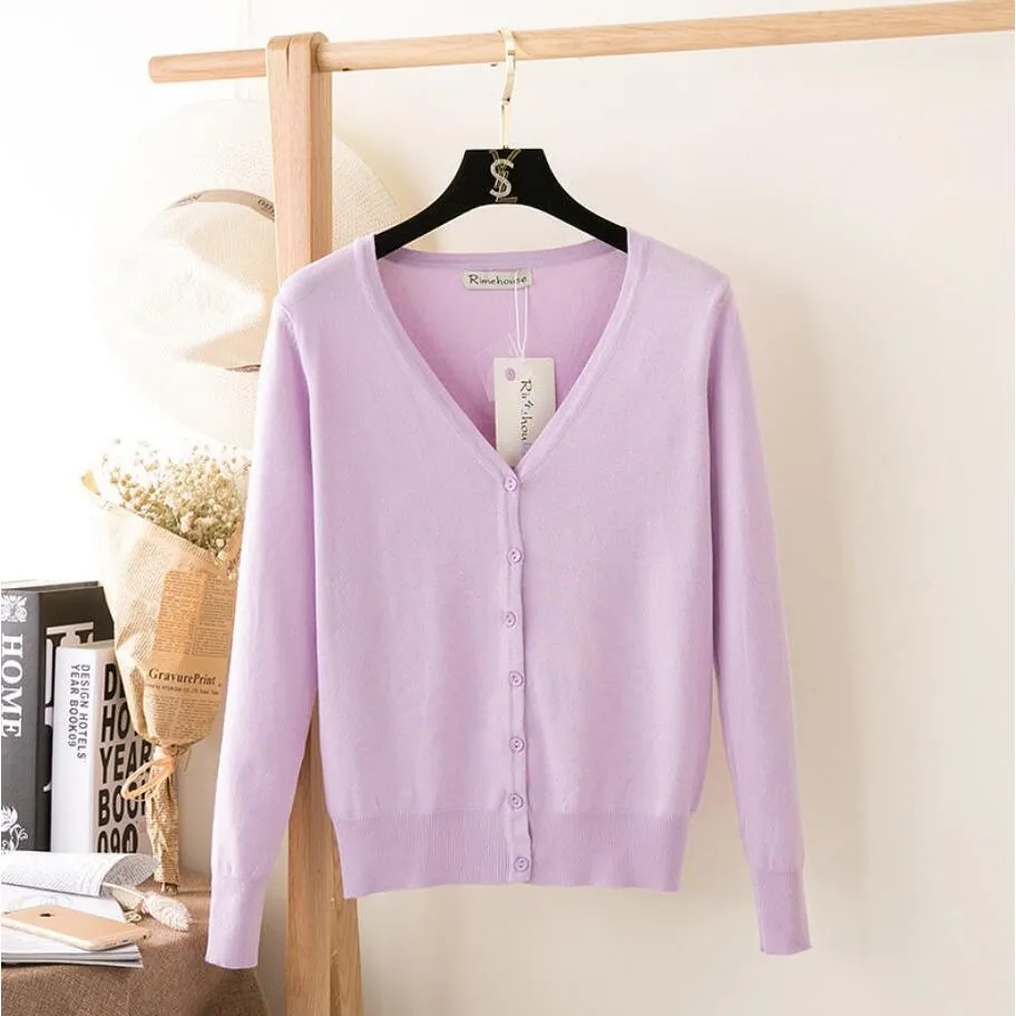 Women's Knitted Cardigan Coat Spring Autumn V-Neck Long Sleeved Sweater