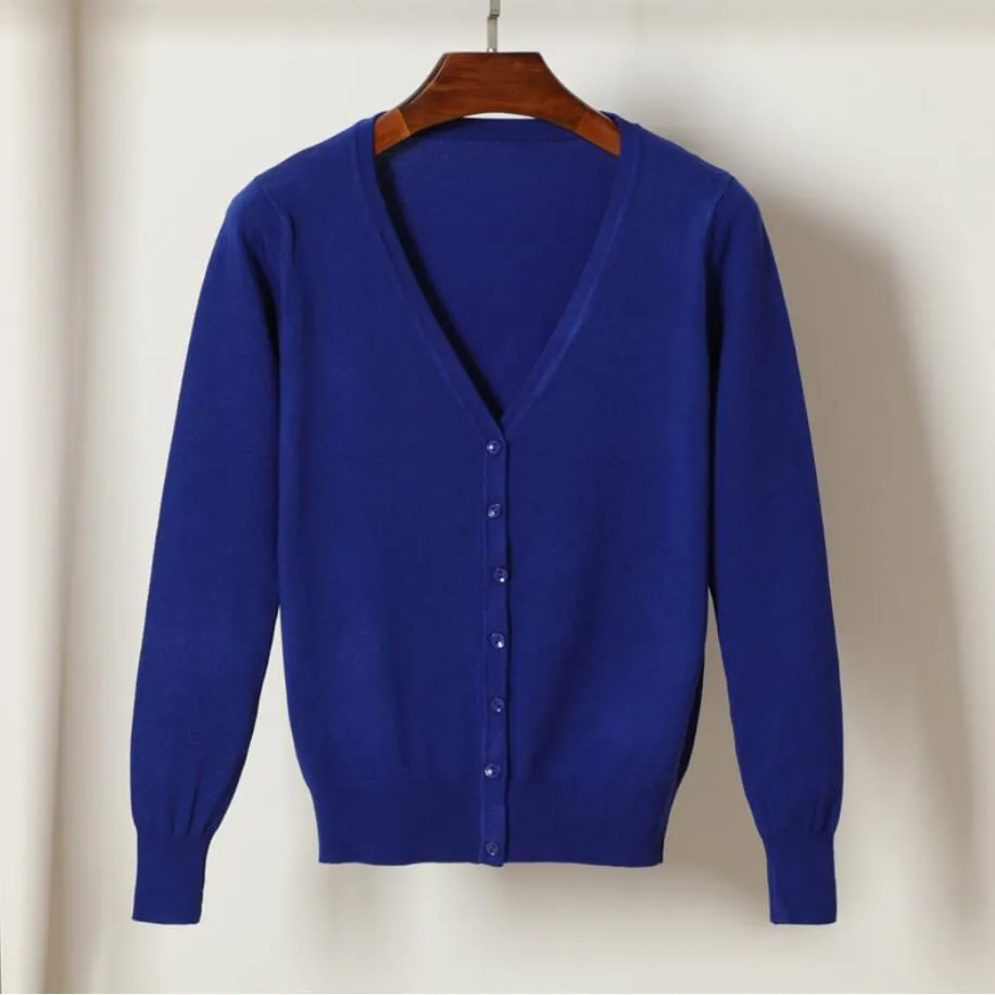 Women's Knitted Cardigan Coat Spring Autumn V-Neck Long Sleeved Sweater