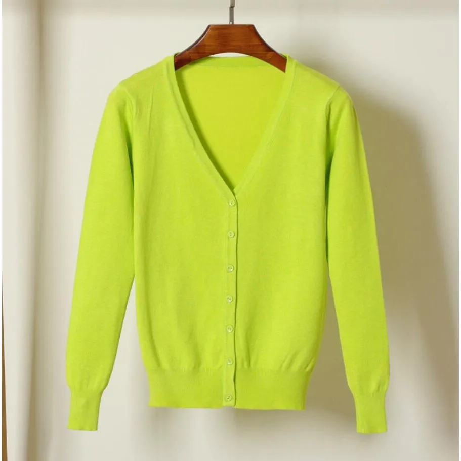 Women's Knitted Cardigan Coat Spring Autumn V-Neck Long Sleeved Sweater