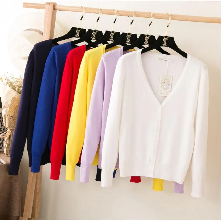 Women's Knitted Cardigan Coat Spring Autumn V-Neck Long Sleeved Sweater