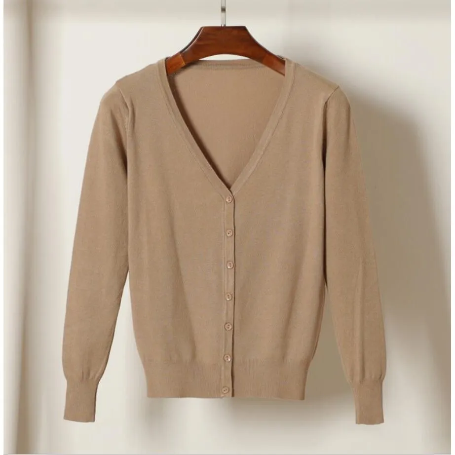 Women's Knitted Cardigan Coat Spring Autumn V-Neck Long Sleeved Sweater