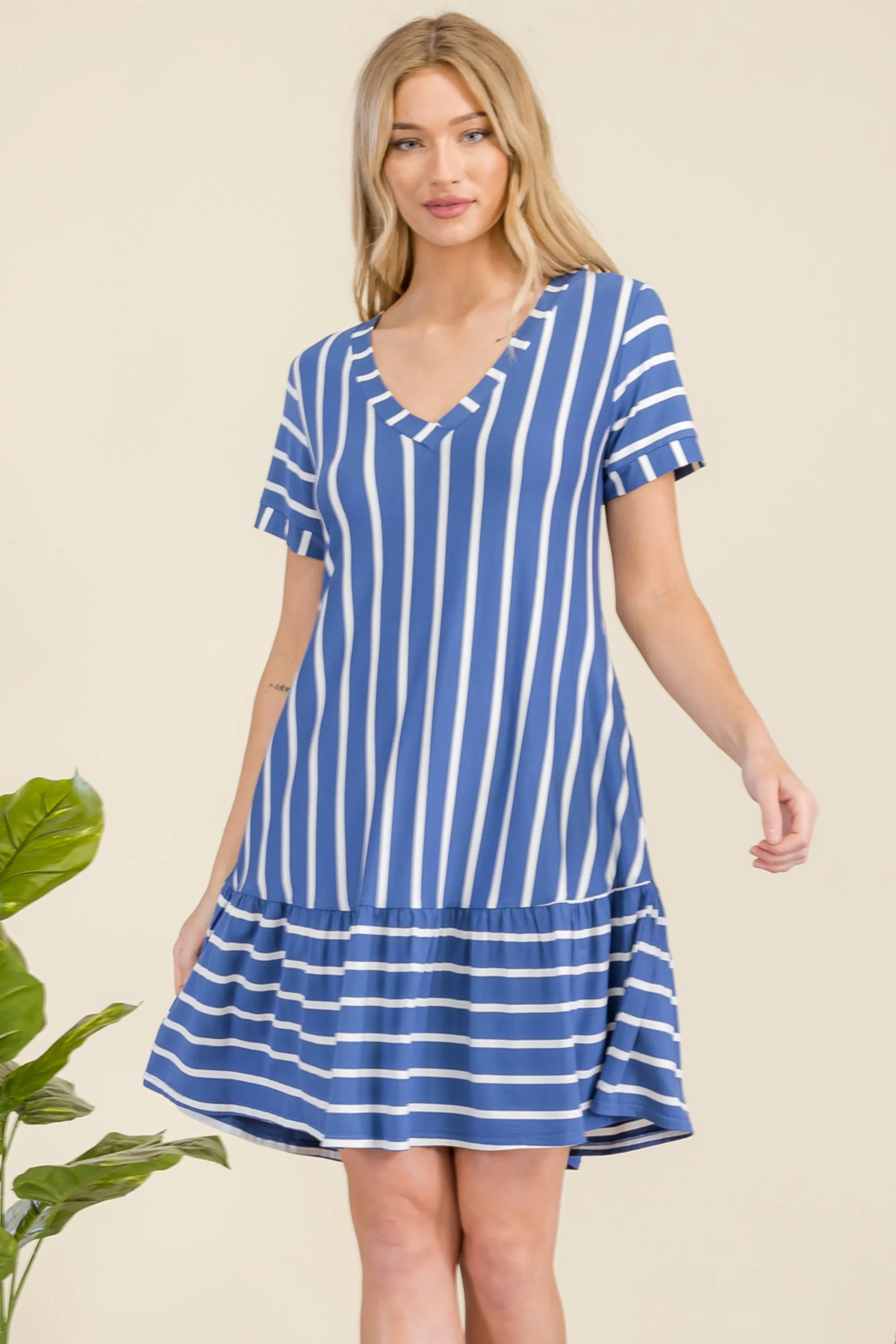 Women's Ruffled Striped Shift Dress